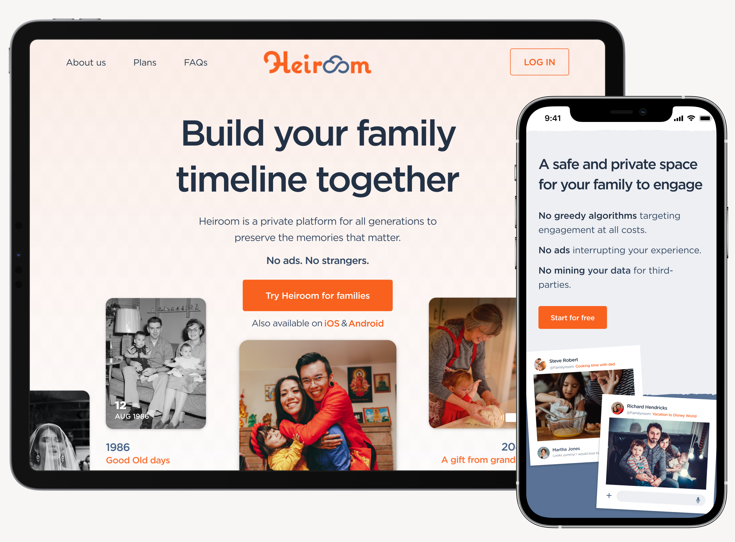 The thumbnail is a graphical user interface for the Heiroom landing page inside a iPad and iPhone mockup.